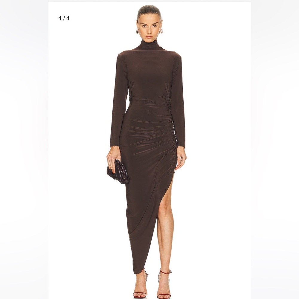 Norma Kamali Long Sleeve Turtleneck Side Drape Gown - Size Small